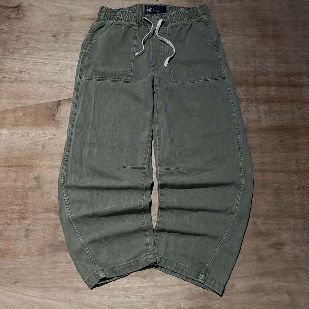Gap Denim Pull-On Barrel Pants Small Olive Green Utility Baggy